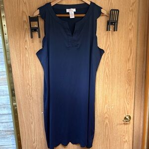 Chic Navy Blue Sleeveless Mini Dress w scallop edges
